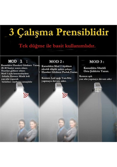 77 Led Hareket Sensörlü Kumandalı Güneş Enerjili Solar Bahçe Lam
