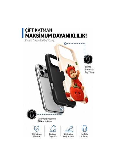 Apple iPhone Uyumlu,  15 Tiny Bear Collection Çift Katmanlı Essential Tough Telefon Kılıfı