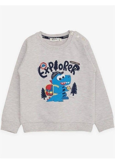 Breeze Erkek Çocuk Explorer Yazılı Dinazor Baskılı Sweatshirt-14677 Gri