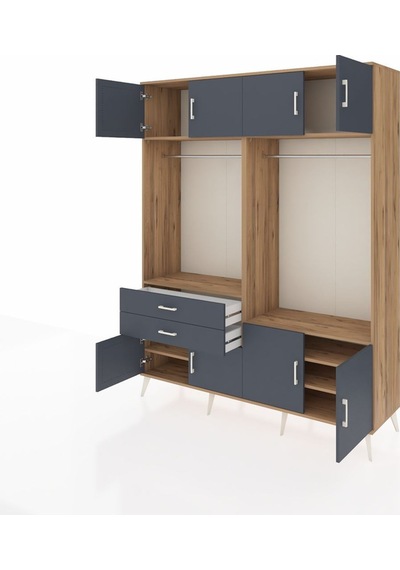 Hyperion Gardrop 7 Raflı 2 Çekmeceli 2 Askılı 176x44x221 Çam-antrasit Antrasit Hyperion Gardrop 7 Raflı 2 Çekmeceli 2 Askılı 176x44x221 Çam-antrasit Antrasit