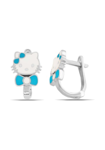 Hello Kitty Mavi Kedi Tasarım 925 Ayar Gümüş Kız Çocuk Küpe 59538013