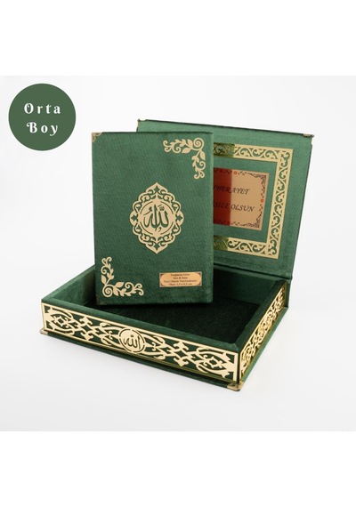 Raşel Kutulu Hediyelik Kuran-ı Kerim Orta Boy, Yeşil, Şems Lafzatullah Gold Pleksi