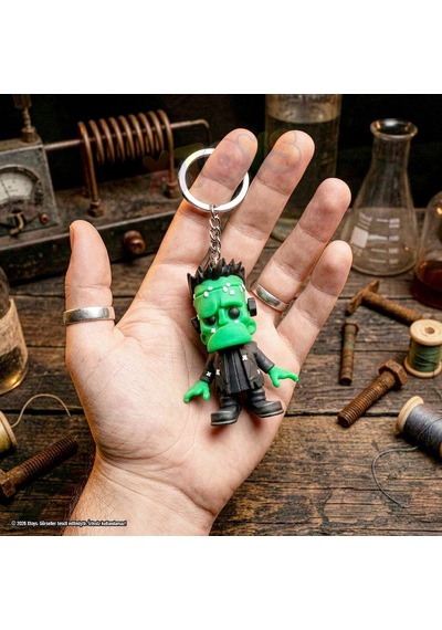 Frankenstein Figürü Anahtarlık, Hediyelik Halloween Çanta Aksesuarı Ve Hareketli Oyuncak Frankz Yeşil - Siyah