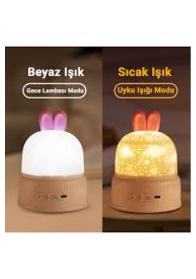 İdragon S01 Tavşan Şekilli Led Gece Lambası Projektör , Bluetooth Müzikli, Şarjlı Ve Taşınabilir Çok Renkli