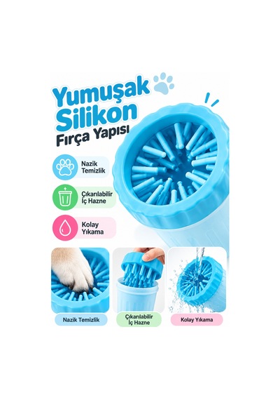 Evcil Hayvan Pati Yıkama Kabı Kedi Köpek Silikon Fırçalı Pratik Pati Temizleyici