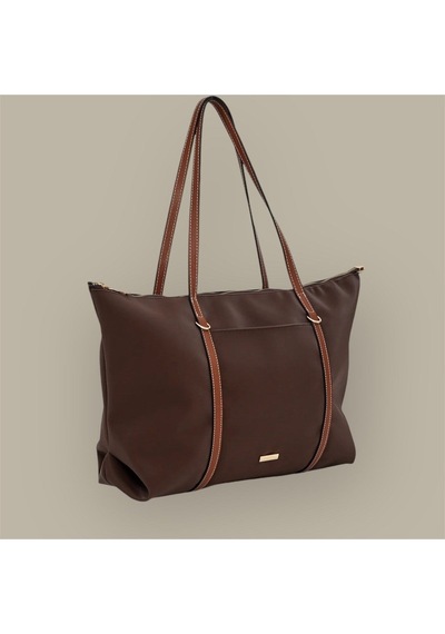 Lovelystore Çift Saplı Paraşüt Kumaş Büyük Boy Shopper Çanta Üniversite Ofis Anne Bebek Omuz Çantası 47x30x15 Acı Kahverengi