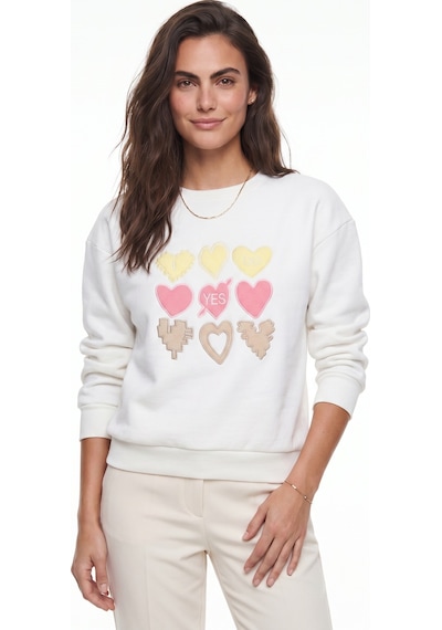 Onloox Kadın Beyaz Beyaz Pamuklu Bisiklet Yaka Şardonlu Üç İplik Kalp Nakışlı Detaylı Sweatshirt Onloox Kadın Beyaz Beyaz Pamuklu Bisiklet Yaka Şardonlu Üç İplik Kalp Nakışlı Detaylı Sweatshirt
