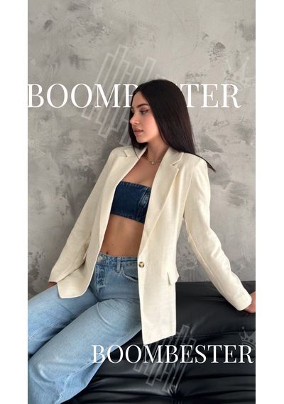 Boombester Kadın Flam Keten Astarlı Blazer Ceket Çizgili Astar Detay Rahat Kalıp İnce Ceket Ekru Boombester Kadın Flam Keten Astarlı Blazer Ceket Çizgili Astar Detay Rahat Kalıp İnce Ceket Ekru