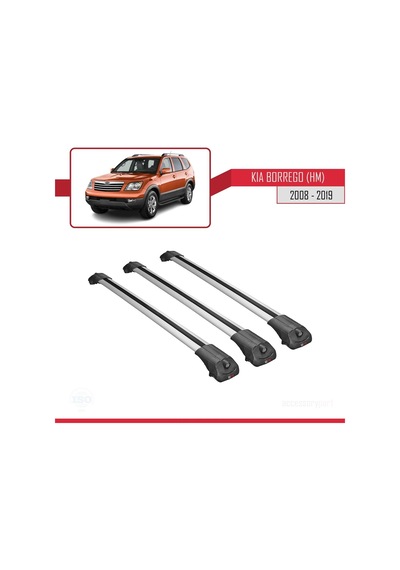 Kia Borrego Hm 2008-2019 Arası İle Uyumlu Ace-1 Ara Atkı Tavan Barı Gri 3 Adet Bar