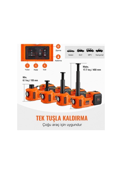 Ezere Powerlift Pro 5 Ton Çok Fonksiyonlu Elektrikli Hidrolik Kriko Lift Kaldırma / Kompresör / Bijon Sökme / Led Işık