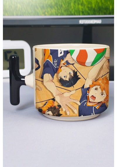 Haikyuu Anime Baskılı Seramik Lüks Kupa 1 Adet T Şeklinde Özel Siyah Kulp Dalga Kulp V3t Çok Renkli