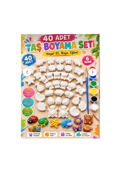 40 Adet 3d Hayvanlar&çiçekler Taş Boyama Figür Çocuk Gelişimi Boyama Etkinlik Seti Zoo Painting