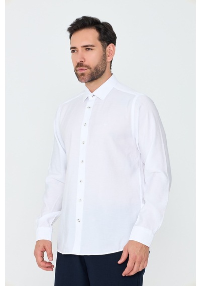 White Stone Beyaz Dynamic Fit Erkek Uzun Kollu Gömlek
