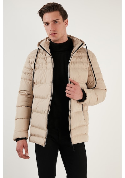 Buratti  Su Itici Slim Fit Soğuğa Ve Rüzgara Dayanıklı Kapüşonlu Şişme Erkek Mont 649005 Taş