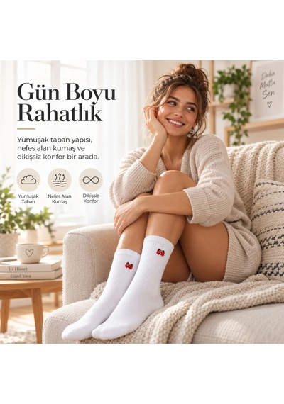 S'82 Unisex Çorap Beyaz Hayvan Nakışlı 3'lü Set Yengeç Yılan Kedi Desenli Uzun Soket Günlük Spor Çorabı