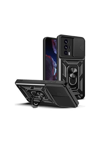 Zore Poco F5 Pro Kılıf Magnetik Standlı Kamera Korumalı Ogaa Sürgülü Vega Kapak - Mavi