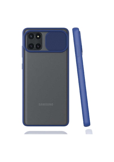 Noktaks - Galaxy A81 - Note 10 Lite Uyumlu - Kılıf Slayt Sürgülü Arkası Buzlu Lensi Kapak - Lacivert Lacivert