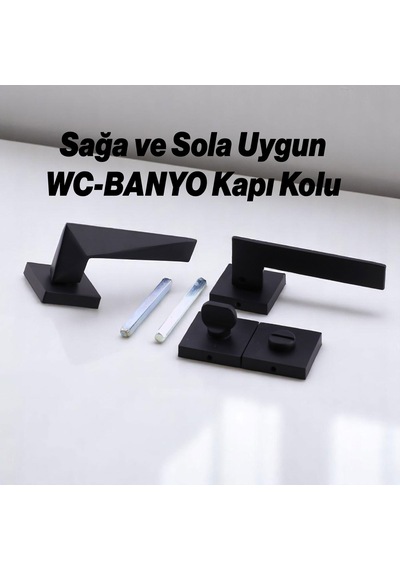 Yıldız Wc - Banyo Siyah Kapı Kolu Kare Rozetli Ev Kapı Kolları Kilitlenebilir Sağ Sola Uygun 1 Takım
