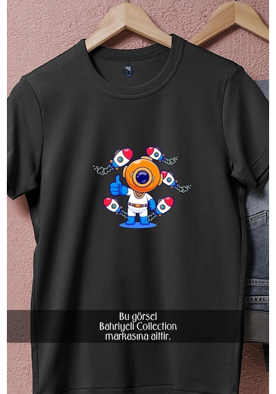 Oversize Okey Mini Dalgıç Tasarımlı Unisex T-shirt Siyah
