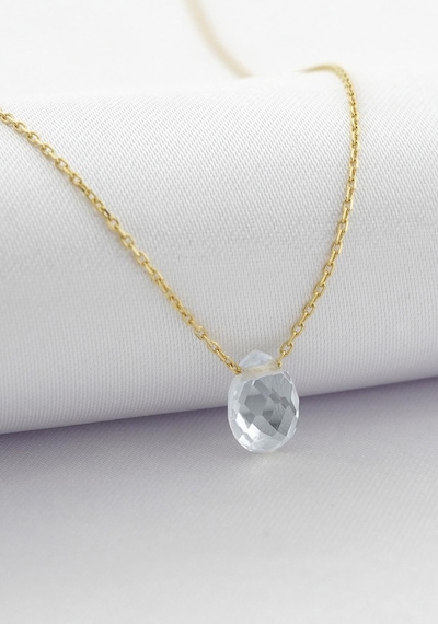 Beyaz Topaz Damla Taşlı Kolye Sarı