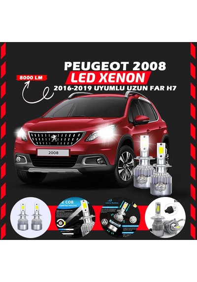 Peugeot 2008 2016-2019 Uzun Far Uyumlu Şimşek Etkilii Led Xenon Performance Series H7