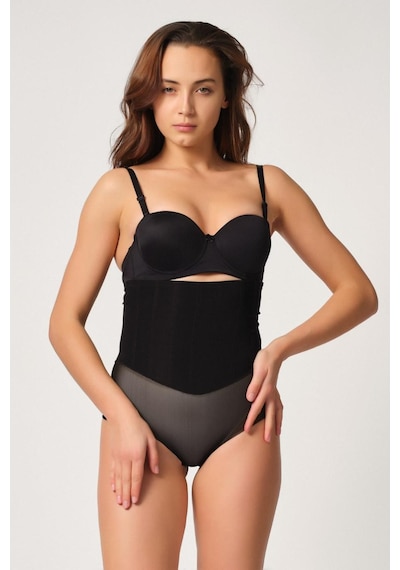 Siyah Mı Emay 2945 Tül Karyokalı Slip Lazer Korse Siyah