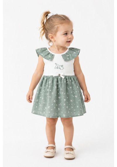 Babyhola Kız Bebek Müslin Sıfır Kol Yazlık Elbise 15234 Mint Yeşil