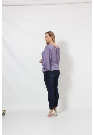 Moda Berray 3183 Lila Beli Lastikli Bol Kol Bluz 001