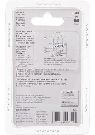 Master Lock Asma Kilit, Masif Pirinç, 1,9 Cm Genişliğinde, 120q