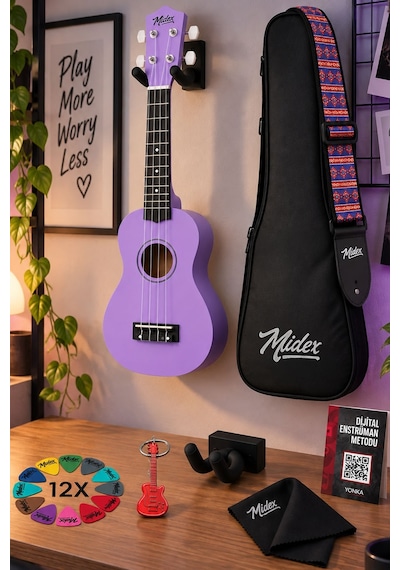 Midex Ukx-901prp Mor Soprano Ukulele Askı Çanta Metod Pena