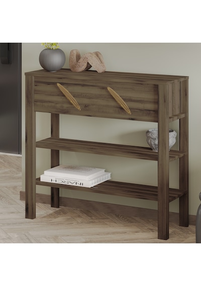 İnarch Dizayn Henric 90 Cm Tek Kapaklı Modern Dresuar Raflı Konsol & Antre Dolabı Ceviz