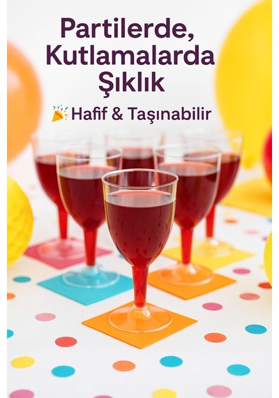 6 Lı Şeffaf Plastik Şarap Kadehi Düğün, Parti Ve Davet Sunumlarına Uygun Bardak
