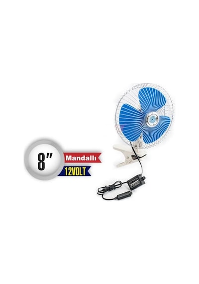 Carub 12V Vantilatör 8 " Çakmak Fişli Mandallı