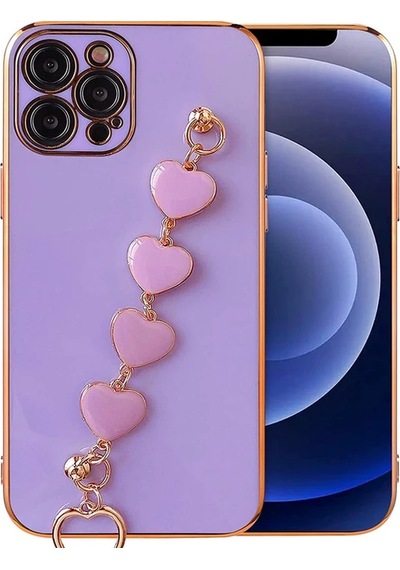 Ally Apple iPhone Uyumlu 13 Pro Max 6.7inç Kılıf Kalp Bileklik Tutuculu Lüx Silikon Askılı Kılıf- 5775 Mor