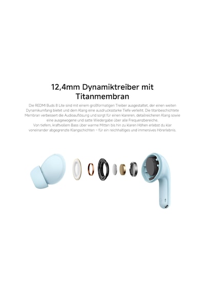 Redmi Buds 8 Lite Blue Kablosuz Bluetooth Kulaklık, 42db Aktif Gürültü Engelleme, Yapay Zeka Gürültü Azaltma, 36 Saat Pil Ömrü, Mavi