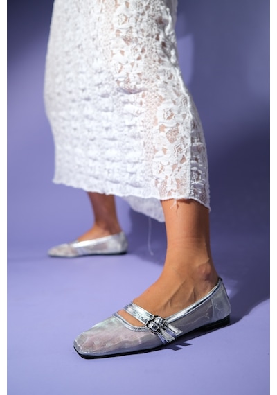 Luvishoes Luvi Shoes Moana Gümüş Fileli Kadın Babet Ayakkabı Gumus