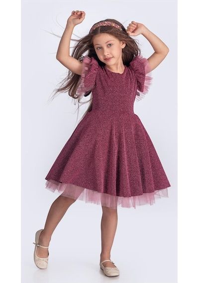 Mnk Baby & Kids Simli Şanzelize Kız Çocuk Abiye Elbise M00669 Gülkurusu