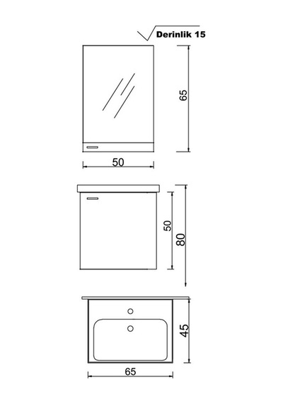 Denko Terra 65 Cm Mdf Beyaz Banyo Dolabı Takımı Beyaz
