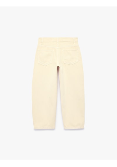 Koton Normal Bel Düğmeli Cepli Krop Denim Pantolon Bej 7wkg40050ad Ekru