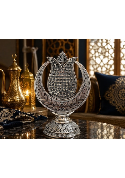 Ofisinize Ve Evinize Anlam Katan Dekoratif Osmanlı Motifli Allah Yazılı Hilal Lale Figür Biblo 27 Cm