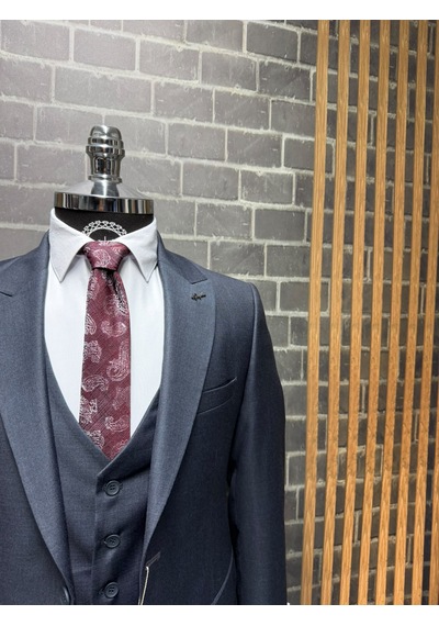 Dupont Classics Erkek Slim Fit 6 Drop Sivri Yaka Yelekli Filafil Çift Yırtmaç Takım Elbise Koyu Lacivert Dupont Classics Erkek Slim Fit 6 Drop Sivri Yaka Yelekli Filafil Çift Yırtmaç Takım Elbise Koyu Lacivert