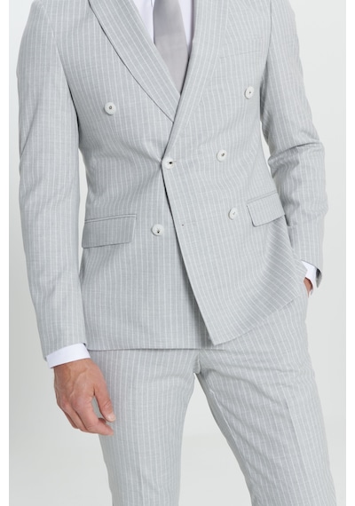 Ac&co Erkek Acık Grı Ekstra Slim Fit Kırlangıç Yaka Çizgili Takım Elbise Açık Gri
