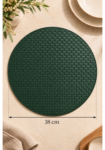 2 Li 38 Cm Yuvarlak Deri Amerikan Servis Supla Örgü Desenli Tabak Altlığı Haki - 939602924 Haki