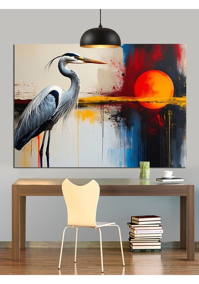 Balıkçıl Kuşu Soyut Sanat Dekoratif Kanvas - Mdf Ahşap Tablo