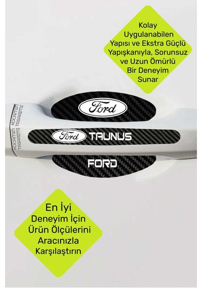 Karbon Dokuya Sahip Ford Taunus Kapı İçi Kolları Koruma Seti Şık Beyaz Yazı Detaylı 8 Parça Ürün