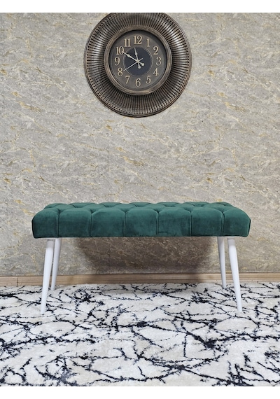 Zafir Beyaz Boyalı Sivriltme Ayaklı 90 Cm Puf Bench - Puf - Bench - Kasalı Oturak - Oturak - Yatak Ucu Puf Yeşil