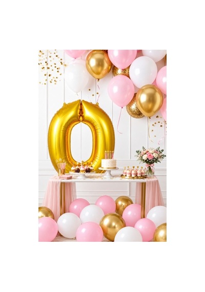 0 Yaş Retro Krom Gold Pembe Beyaz Balon Seti Gold Rakamlı Doğum Günü Balonu Şık Parti Süsleme Çok Renkli