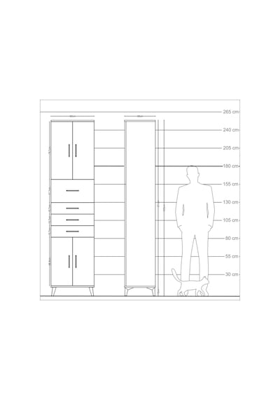 Arges Dolap 3 Raflı 4 Çekmeceli 4 Kapaklı 60x30x243 Çam-çam Çam