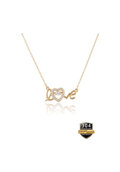 Love Zirkon İşleme - 925 Ayar Gümüş Altın Kaplama Tektaş Zirkon Kolye - Ahşap Kutulu