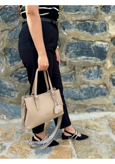 Just Polo Kadın Orijinal Just Polo Yumuşak Deri Ayarlanabilir Askılı Lüks El & Omuz Çantası Shoulder Bag Bej